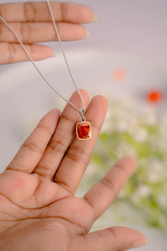 Natural Garnet Pendant and Silver Necklace