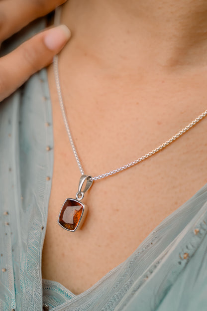Natural Garnet Pendant and Silver Necklace