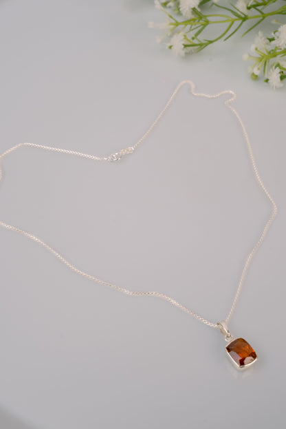 Natural Garnet Pendant and Silver Necklace